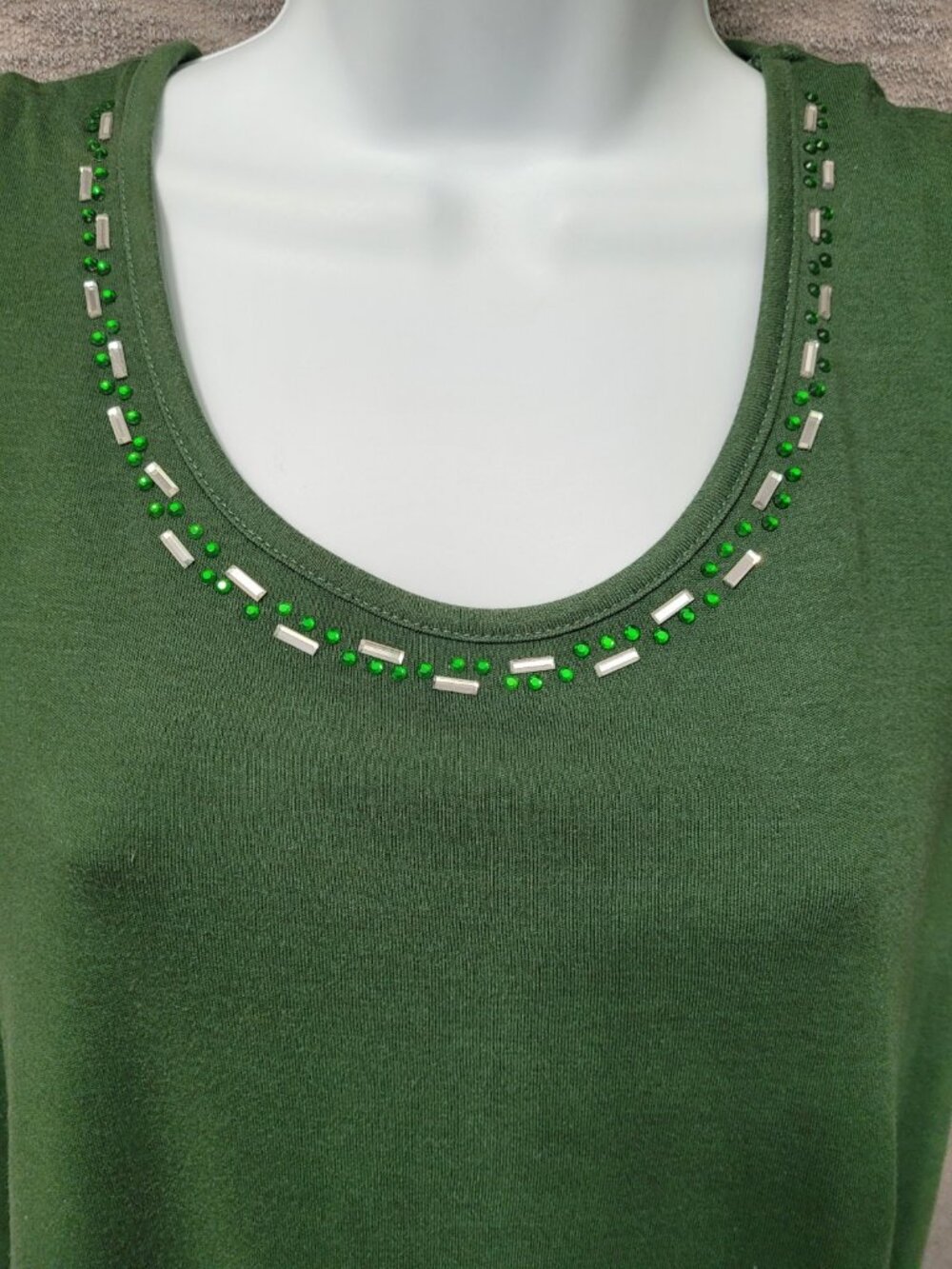 Y2K Womens Embellished Tank Top L Green Stretch Lightweight Feminine - Picture 2 of 16